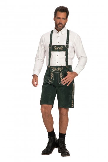 JP1880 Genuine Leather Traditional Lederhosen Shorts Green - Rövidnadrág - Nagyméretű Rövidnadrág W40-W60