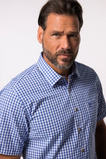 JP1880 Short Sleeve Check Print Traditional Shirt Blue - Ingek - Ingek 2XL-10XL