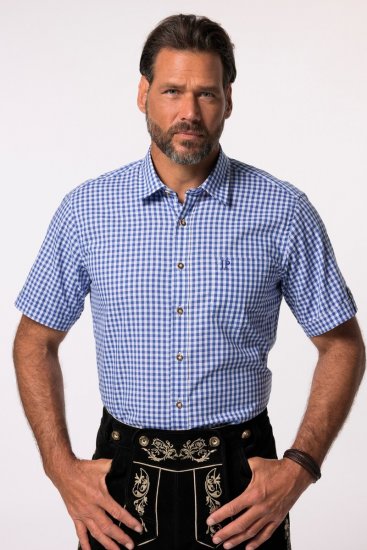 JP1880 Short Sleeve Check Print Traditional Shirt Blue - Ingek - Ingek 2XL-10XL