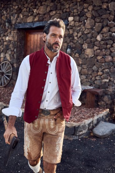 JP1880 Premium Goat Suede Staghorn Embroidery Shorts Leather Brown - Rövidnadrág - Nagyméretű Rövidnadrág W40-W60