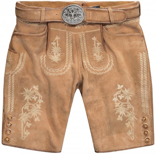JP1880 Premium Goat Suede Staghorn Embroidery Shorts Leather Brown - Rövidnadrág - Nagyméretű Rövidnadrág W40-W60