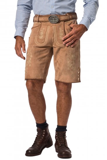 JP1880 Premium Goat Suede Staghorn Embroidery Shorts Leather Brown - Rövidnadrág - Nagyméretű Rövidnadrág W40-W60