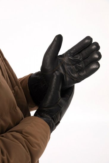 JP1880 Gloves Leather Warm Lining Black - Kesztyűk - 