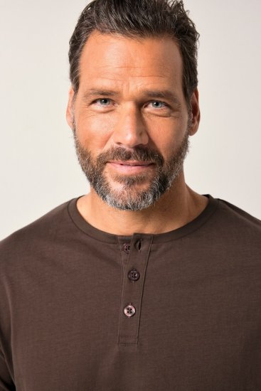 JP1880 Henley Basic T-Shirt with Buttons Brown - Pólók - Nagyméretű pólók - 2XL-14XL