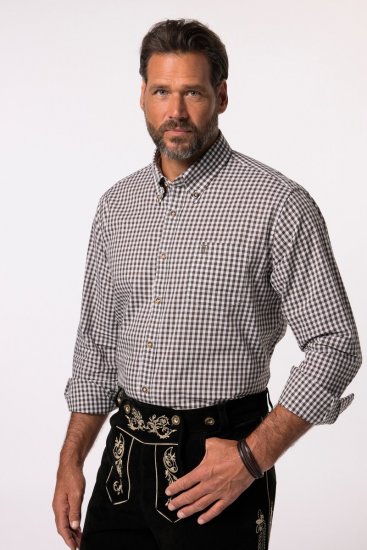 JP1880 Long Sleeve Check Print Traditional Shirt Brown - Ingek - Ingek 2XL-10XL