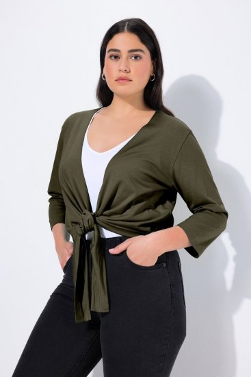 Ulla Popken 794514 Megkötős jersey bolero Sötétzöld - Bolerók - 