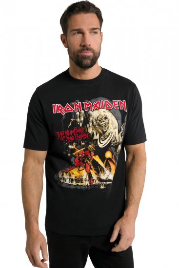 JP1880 Iron Maiden - Number of the Beast Graphic Comfort Fit Band T-Shirt Black - Pólók - Nagyméretű pólók - 2XL-14XL