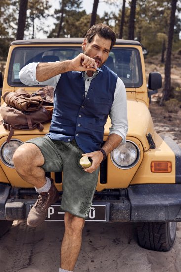 JP1880 Mottled Stretch Knit Stand-up Collar Vest Navy Blue - Kabátok - Nagyméretű Kabátok - 2XL-8XL