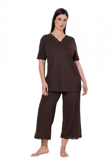 Ulla Popken 806944 Rövid ujjú pizsama Barna - Pizsama/Loungewear - 