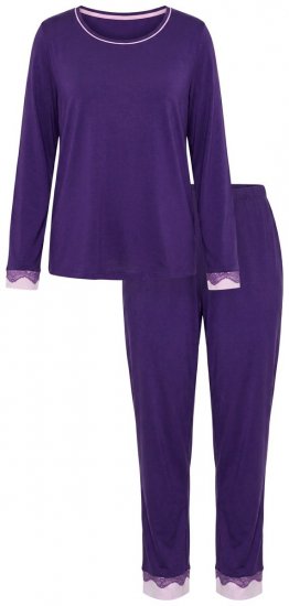Ulla Popken 812441 Hosszú ujjú pizsama csipkével Királykék - Pizsama/Loungewear - 
