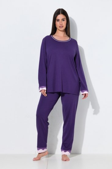 Ulla Popken 812441 Hosszú ujjú pizsama csipkével Királykék - Pizsama/Loungewear - 