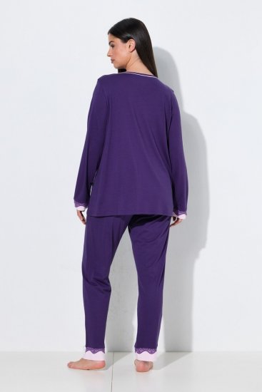 Ulla Popken 812441 Hosszú ujjú pizsama csipkével Királykék - Pizsama/Loungewear - 