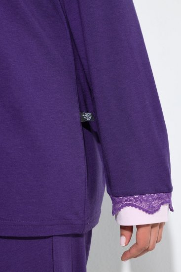 Ulla Popken 812441 Hosszú ujjú pizsama csipkével Királykék - Pizsama/Loungewear - 