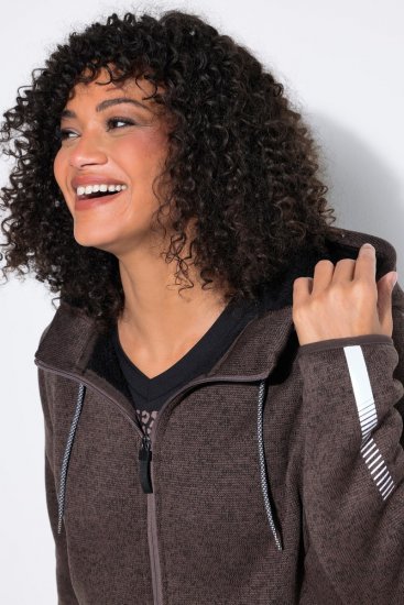 Ulla Popken 812880 Kötött polárkabát teddy polárral Taupe - Polár ruházat - 