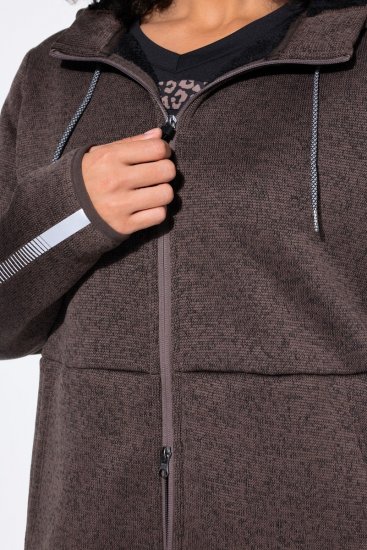 Ulla Popken 812880 Kötött polárkabát teddy polárral Taupe - Polár ruházat - 