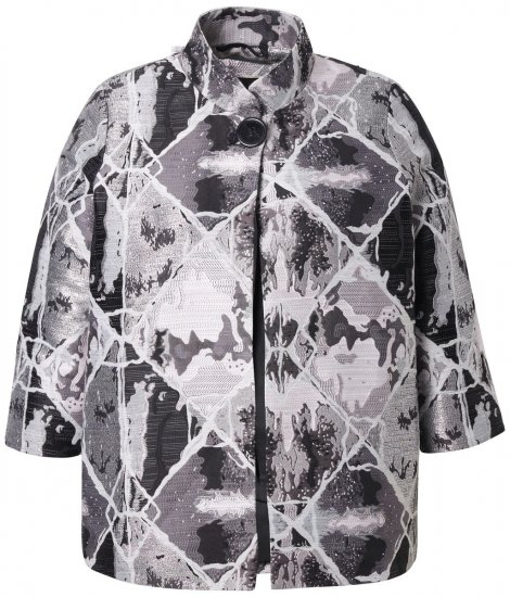 Ulla Popken 816673 Oversize jacquard blézer háromnegyedes ujjal Fekete - Blézerek - Blézerek plus size méretben nőknek