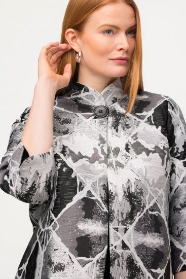 Ulla Popken 816673 Oversize jacquard blézer háromnegyedes ujjal Fekete - Blézerek - Blézerek plus size méretben nőknek