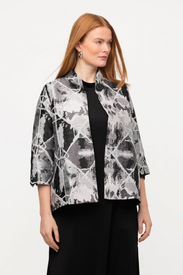 Ulla Popken 816673 Oversize jacquard blézer háromnegyedes ujjal Fekete - Blézerek - Blézerek plus size méretben nőknek
