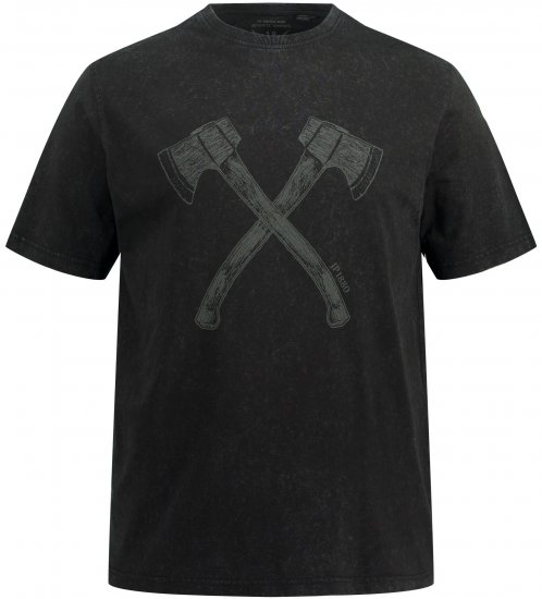 JP1880 Double Axe Design & Vintage Look T-Shirt Black - Pólók - Nagyméretű pólók - 2XL-14XL