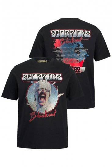 JP1880 Scorpions Blackout Graphic Comfort Fit Band T-Shirt Black - Pólók - Nagyméretű pólók - 2XL-14XL