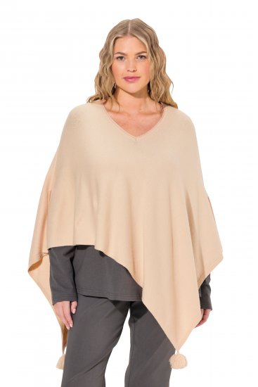 Ulla Popken Knit Pointed Hem Poncho Nature Melange - Bluzy & bluzy z kapturem - 