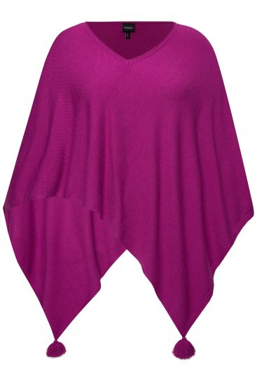 Ulla Popken Knit Pointed Hem Poncho Berry - Bluzy & bluzy z kapturem - 