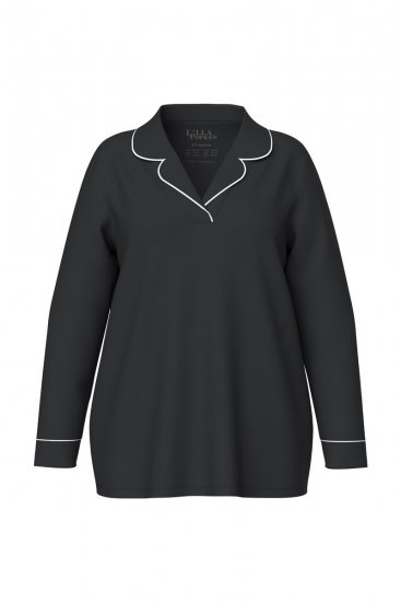Ulla Popken 823030 Pizsama inggallérral Fekete - Pizsama/Loungewear - 