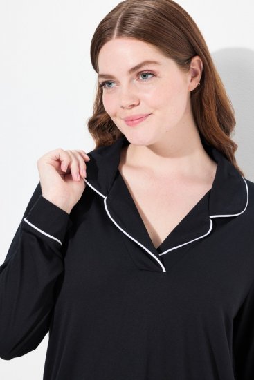 Ulla Popken 823030 Pizsama inggallérral Fekete - Pizsama/Loungewear - 