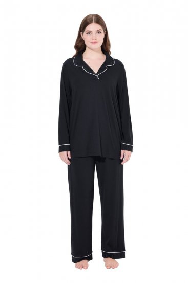 Ulla Popken 823030 Pizsama inggallérral Fekete - Pizsama/Loungewear - 