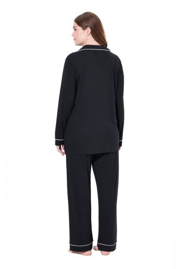 Ulla Popken 823030 Pizsama inggallérral Fekete - Pizsama/Loungewear - 