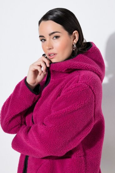 Ulla Popken 823371 Kapucnis teddy kabát steppelt zsebekkel Fukszia - Polár ruházat - 