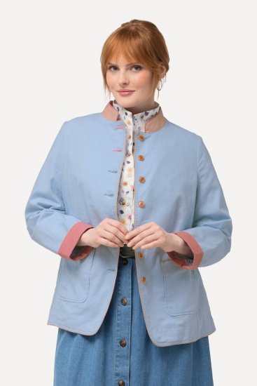 Ulla Popken 823538 Állógalléros lenkeverék blézer Világoskék - Blézerek - Blézerek plus size méretben nőknek