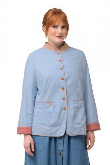 Ulla Popken 823538 Állógalléros lenkeverék blézer Világoskék - Blézerek - Blézerek plus size méretben nőknek