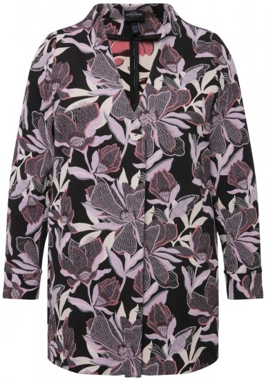 Ulla Popken 823967 Virágos jacquard blézer háromnegyedes ujjal Fekete - Blézerek - Blézerek plus size méretben nőknek