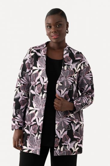 Ulla Popken 823967 Virágos jacquard blézer háromnegyedes ujjal Fekete - Blézerek - Blézerek plus size méretben nőknek