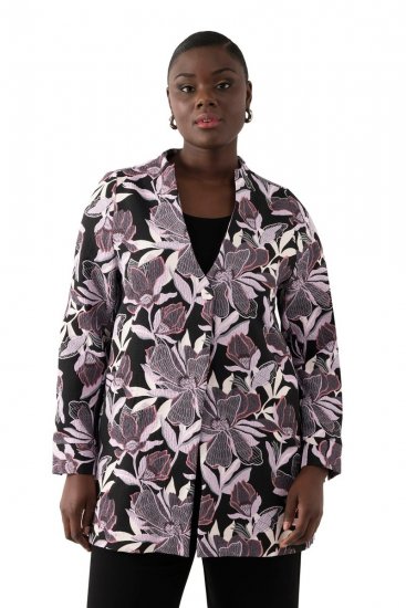 Ulla Popken 823967 Virágos jacquard blézer háromnegyedes ujjal Fekete - Blézerek - Blézerek plus size méretben nőknek