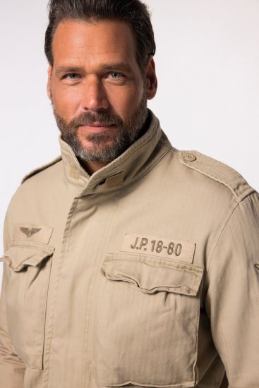 JP1880 Field Jacket with Badges Vintage Look Dark Beige - Kabátok - Nagyméretű Kabátok - 2XL-8XL