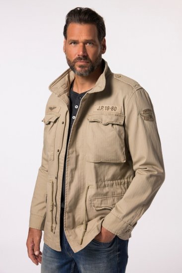 JP1880 Field Jacket with Badges Vintage Look Dark Beige - Kabátok - Nagyméretű Kabátok - 2XL-8XL
