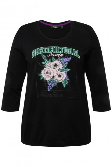 Ulla Popken Horticultural Graphic Floral Tee Black - Mintás pólók nőknek - 