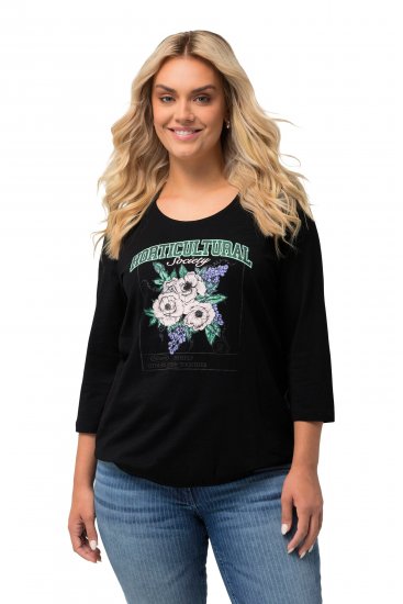 Ulla Popken Horticultural Graphic Floral Tee Black - Mintás pólók nőknek - 