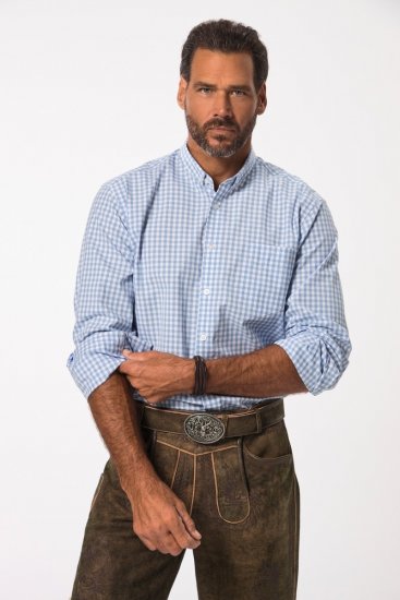 JP1880 Modern Fit Button-Down Collar Long Sleeve Check Shirt Light Blue - Ingek - Ingek 2XL-10XL