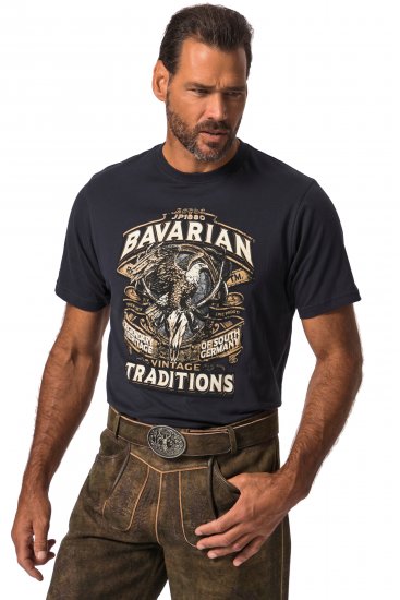 JP1880 Bavarian Design Vintage Looking T-Shirt Navy Blue - Pólók - Nagyméretű pólók - 2XL-14XL