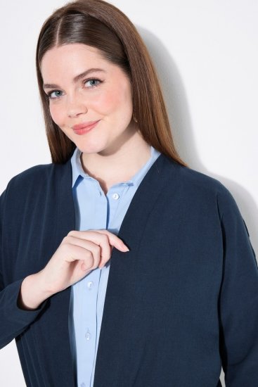 Ulla Popken 827116 Állógalléros lenkeverék bolero Sötétkék - Bolerók - 