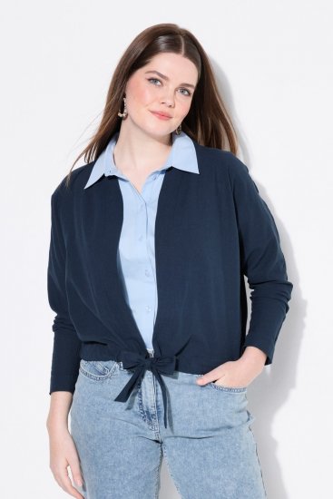 Ulla Popken 827116 Állógalléros lenkeverék bolero Sötétkék - Bolerók - 