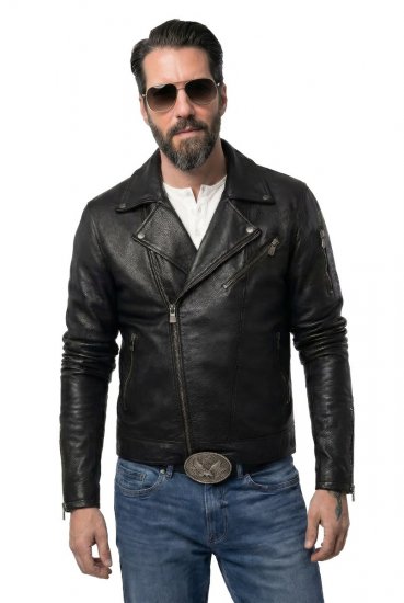 JP1880 830586 Biker dzseki bárány nappából Fekete - Kabátok - Nagyméretű Kabátok - 2XL-8XL