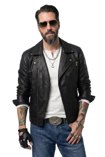 JP1880 830586 Biker dzseki bárány nappából Fekete - Kabátok - Nagyméretű Kabátok - 2XL-8XL