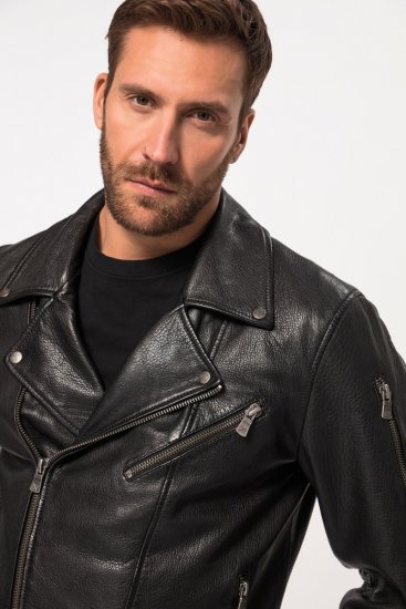 JP1880 830586 Biker dzseki bárány nappából Fekete - Kabátok - Nagyméretű Kabátok - 2XL-8XL