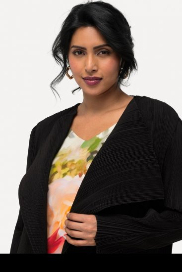 Ulla Popken 830749 Nyitott pliszírozott blézer széles reverrel Fekete - Blézerek - Blézerek plus size méretben nőknek
