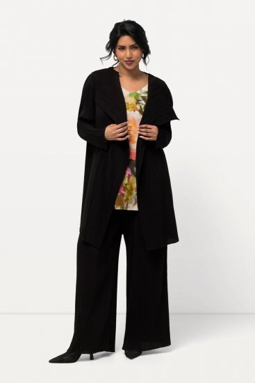 Ulla Popken 830749 Nyitott pliszírozott blézer széles reverrel Fekete - Blézerek - Blézerek plus size méretben nőknek