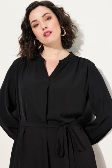 Ulla Popken 831004 Hosszú ujjú midiruha Fekete - Maxi ruhák - Női plus size maxiruhák